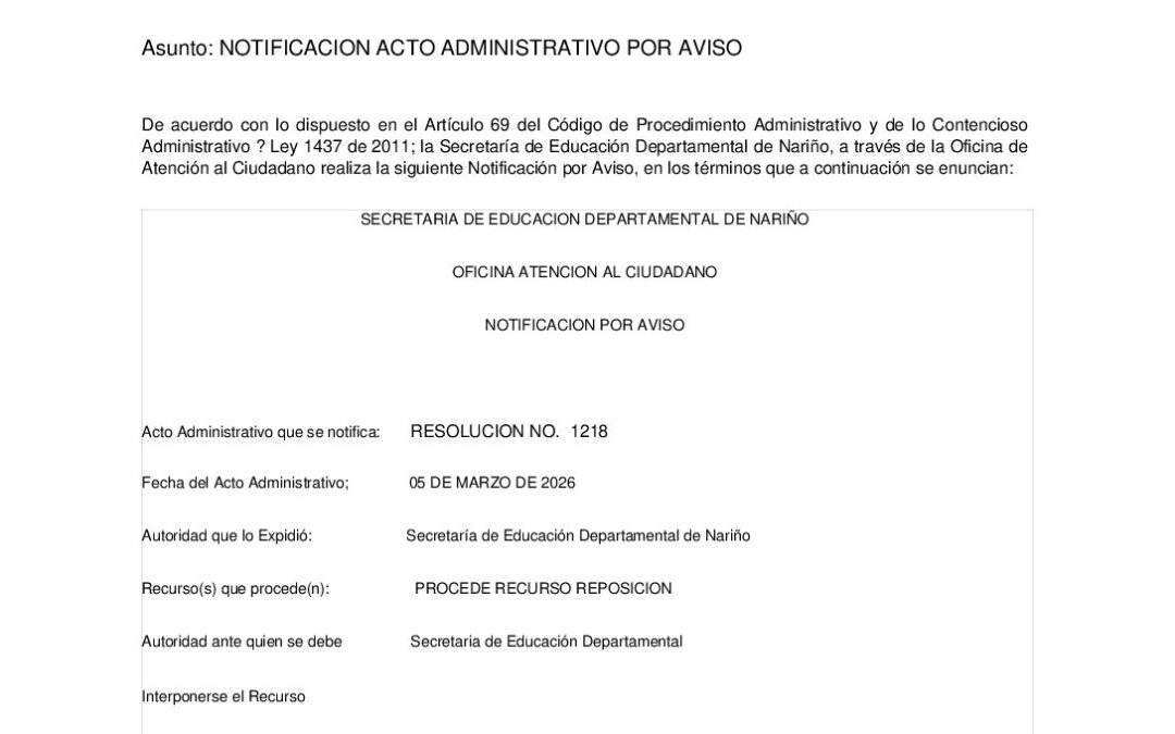 NOTIFICACION POR AVISO RESOL 1218 05 MAR 2026