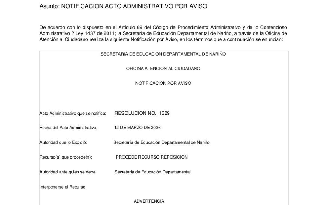 NOTIFICACION POR AVISO RESOL 1329 MAR 2026