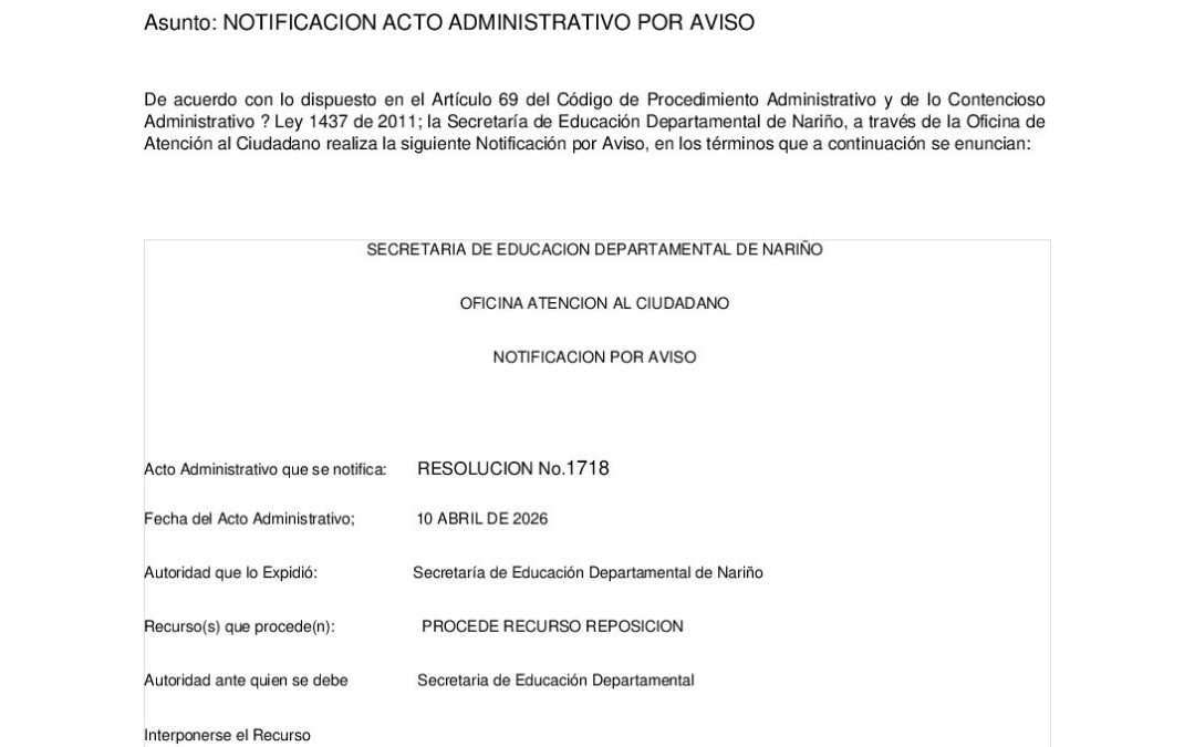 NOTIFICACION POR AVISO RESOL 1718 10 AB 2026