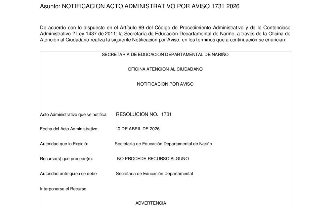 NOTIFICACION POR AVISO RESOL 1731 10 AB 2026