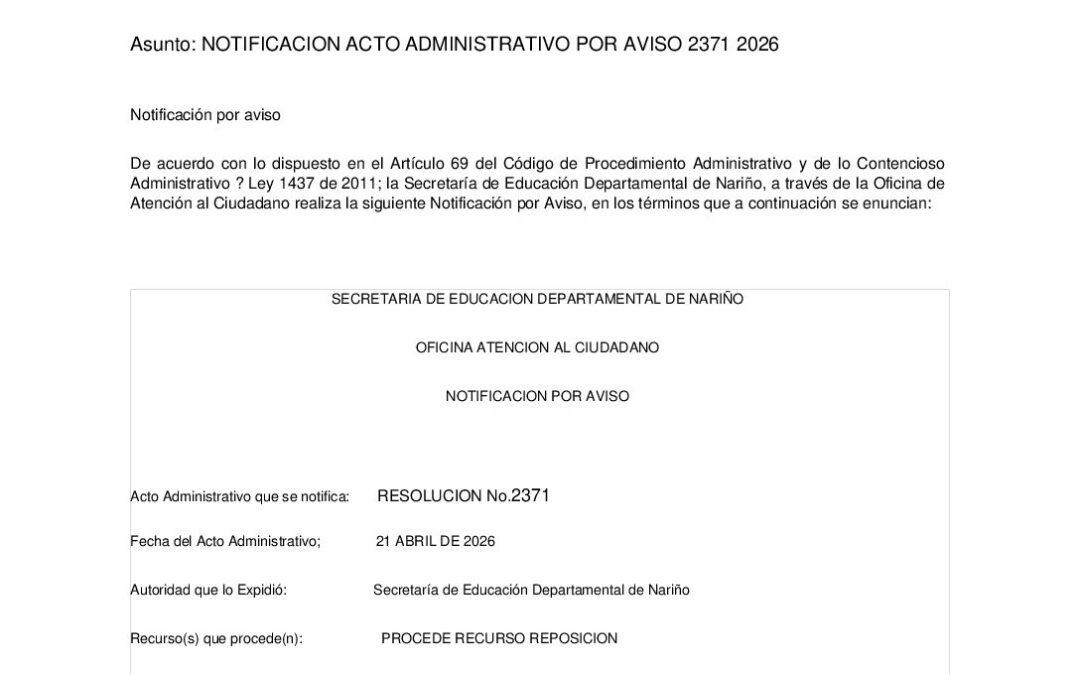 NOTIFICACION POR AVISO RESOL 2371 28 AB 2026