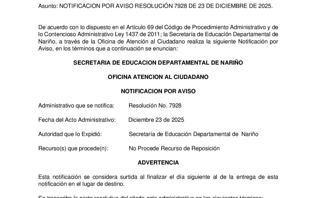 NOTIFICACIÓN POR AVISO RESOLUCIÓN 7928 DEL 23 DE DICIEMBRE DE 2025 (2)