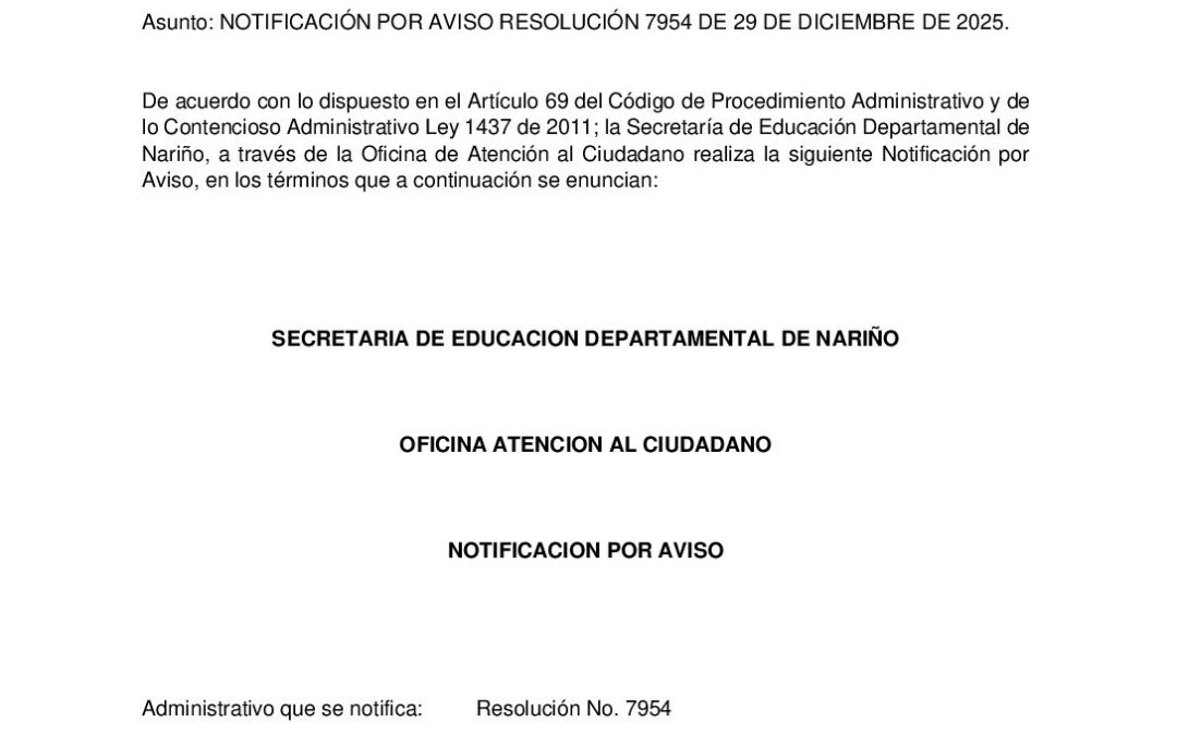 NOTIFICACIÓN POR AVISO RESOLUCIÓN 7954 DEL 29 DE DICIEMBRE DE 2025