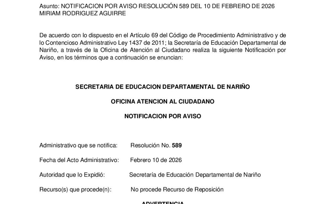 Notificacion por aviso 589