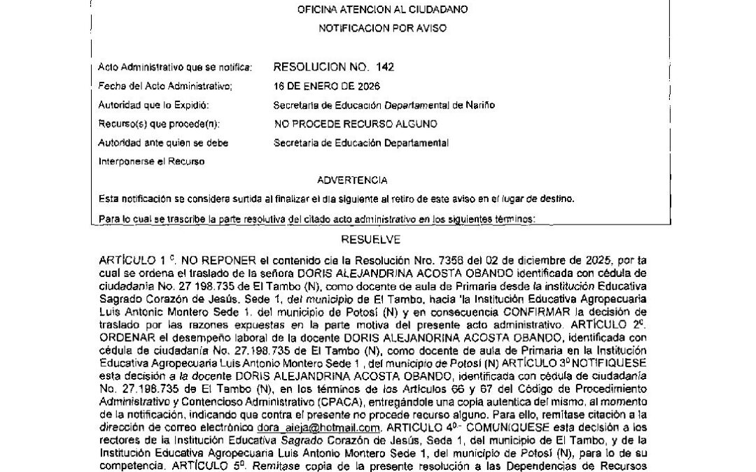 RESOLUCION 142 16 ENERO 2026