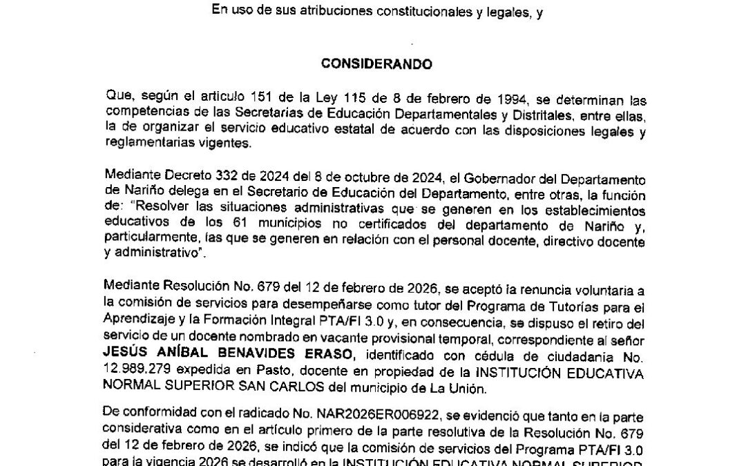 RESOLUCION 1561 26 MARZO 2026