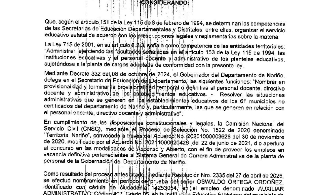 RESOLUCION 2699 15 MY 2026