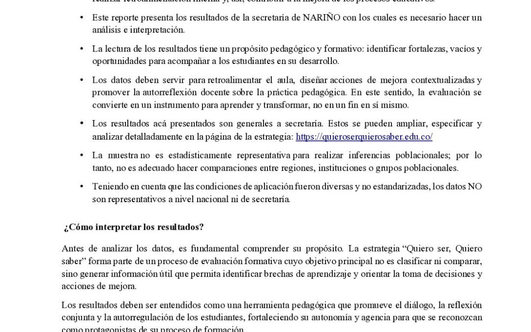 Reporte Quiero ser, Quiero saber