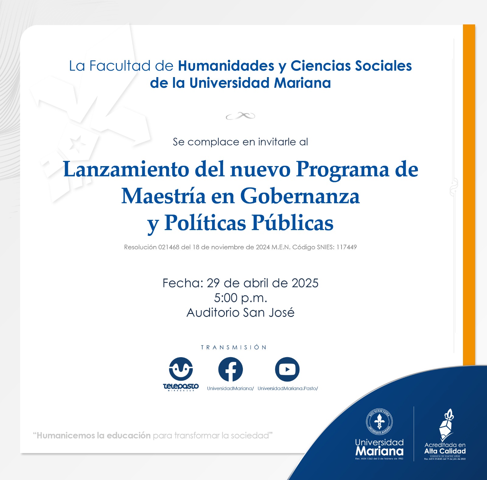 Lanzamiento del nuevo programa  de Maestría en Gobernanza y Políticas Públicas 