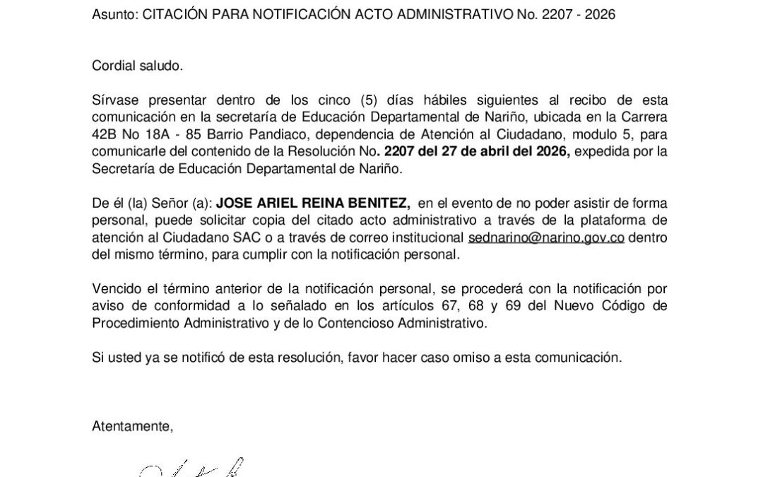 citacion resolucion No. 2207